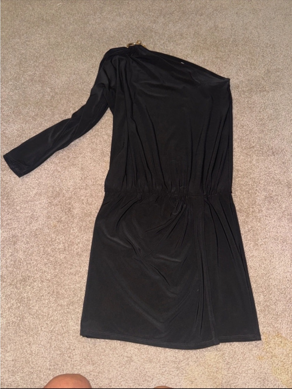 Chic Black One-Shoulder Dress with Side Gather